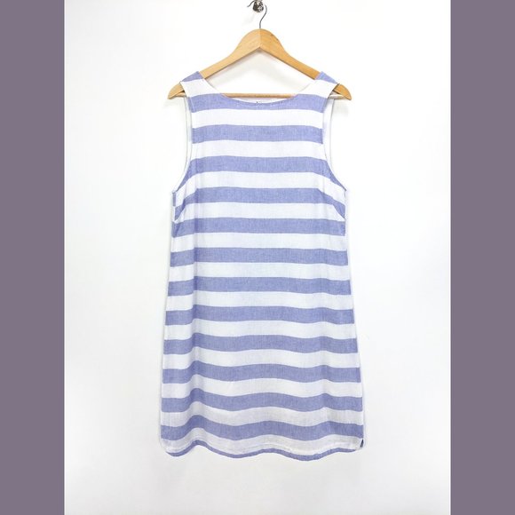 BEACHLUNCHLOUNGE Size M Womens Alina Stripe Linen Cotton Shift Dress Blue White - Picture 2 of 8